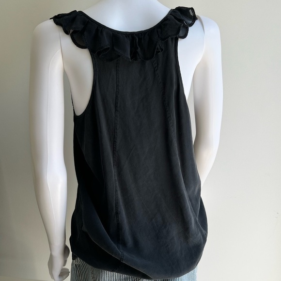 WILFRED | 100% Silk Black Ruffle Sleeve Blousy Tank - Picture 3 of 5